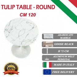 120 cm Table Tulip Marbre Arabescato ronde