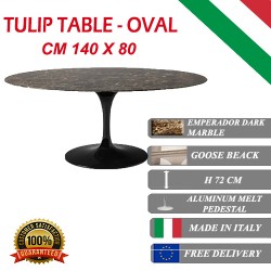 140 x 80 cm Tulip tafel Emperador Dark marmer ovaal