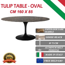 160 x 85 cm oval Tulip table - Emperador Dark marble