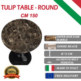 150 cm Tulip tafel Emperador Dark marmer rond