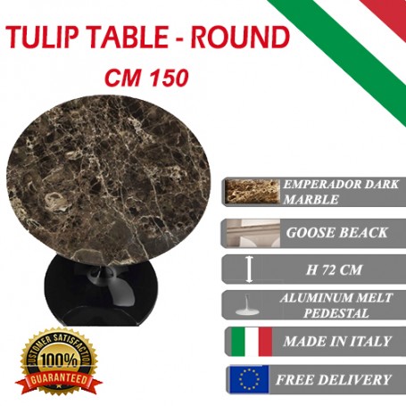 150 cm Tavolo Tulip Marmo Emperador rotondo