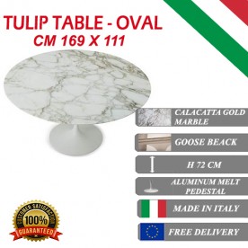 169 x 111 cm oval Tulip table - Gold Calacatta marble