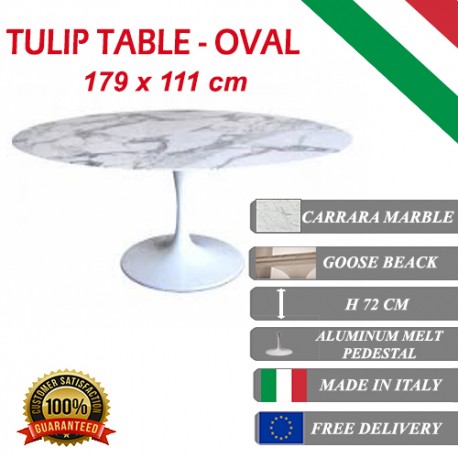 179 x 111 cm Tavolo Tulip Marmo Carrara ovale