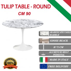 90 cm Tulip tafel Arabescato Vagli marmer rond