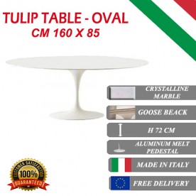 160 x 85 cm Table Tulip Marbre  Cristallin ovale