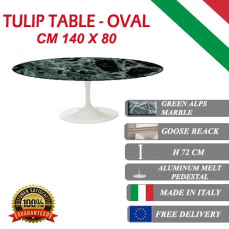 140 x 80 cm Table Tulip Marbre Verte ovale