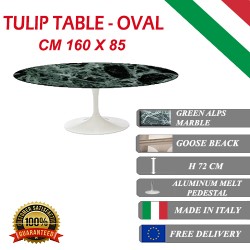 160 x 85 cm Table Tulip Marbre Verte ovale