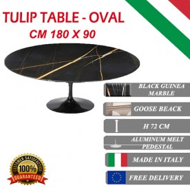 180 x 90 cm Tulip tafel Zwart Guinea marmer ovaal