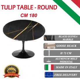 180 cm Tavolo Tulip Marbre Noire Guinée ronde