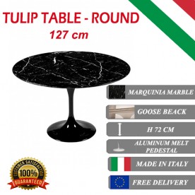 127 cm Tulip tafel Zwart Marquinia marmer rond