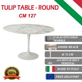127 cm Tulip tafel Calacatta Goud marmer rond
