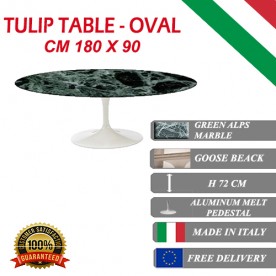 180 x 90 cm Tulip tafel Groene Alpen marmer ovaal