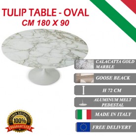 180 x 90 cm Mesa Tulip Màrmol Calacatta oro ovalada