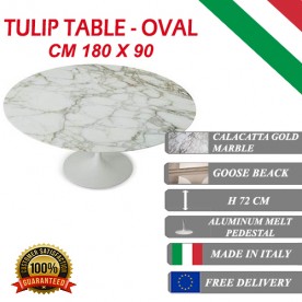 180 x 90 cm Tulip tafel Calacatta Gold marmer ovaal