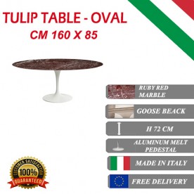 160 x 85 cm Tulip tafel Robijn rood marmer ovaal