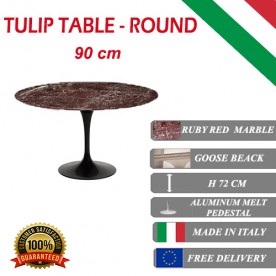 90 cm round Tulip table - Ruby red marble