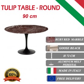 90 cm Tulip tafel Robijn rood marmer ronde