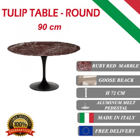 90 cm Table Tulip marbre Rouge Rubis ronde