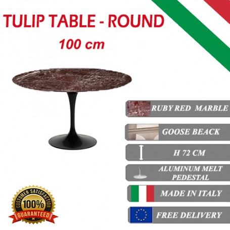 100 cm Tulip tafel Robijn rood marmer ronde