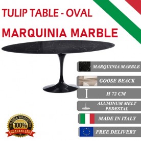 Tulip tafel Zwart Marquinia marmer ovaal