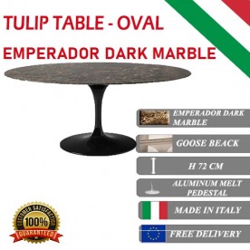 Tulip tafel Emperador Dark marmer ovaal