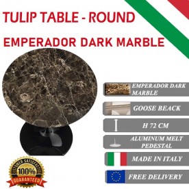 Tulip tafel Emperador Dark marmer rond