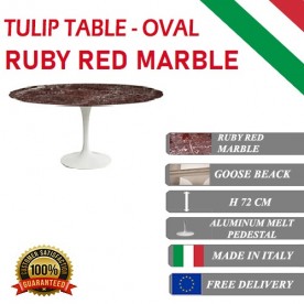 Oval Tulip table - Ruby red marble