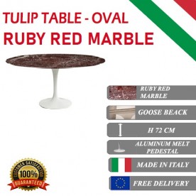 Tulip tafel Robijn rood marmer ovaal