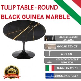 Round Tulip table - Black Guinea marble