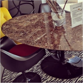 Tulip Table Round Emperador Dark Marble 137 cm