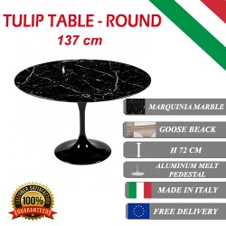 137 cm Tulip tafel Zwart Marquinia marmer rond